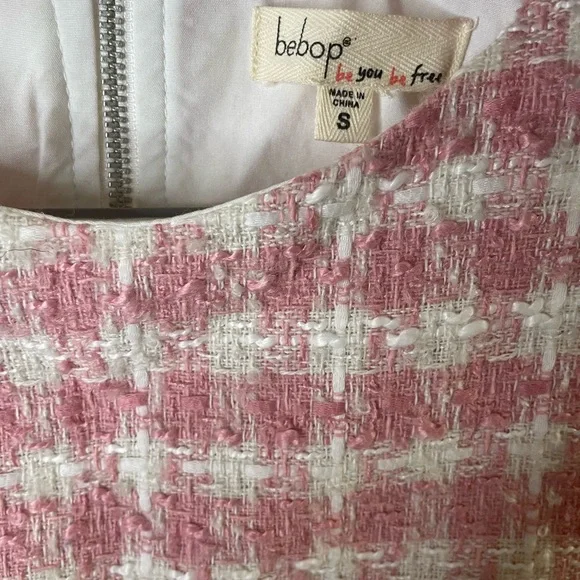 Bepop tweed pink and white stripe dress short sleeve size S - Picture 6 of 8
